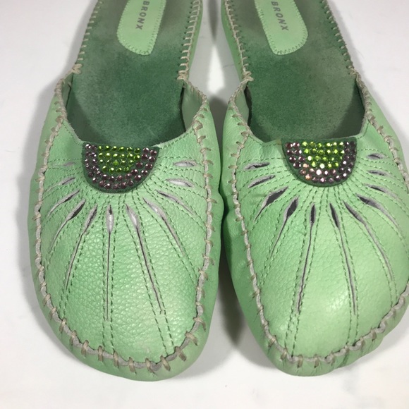 Bronx Green leather mules size 39B - Picture 1 of 4
